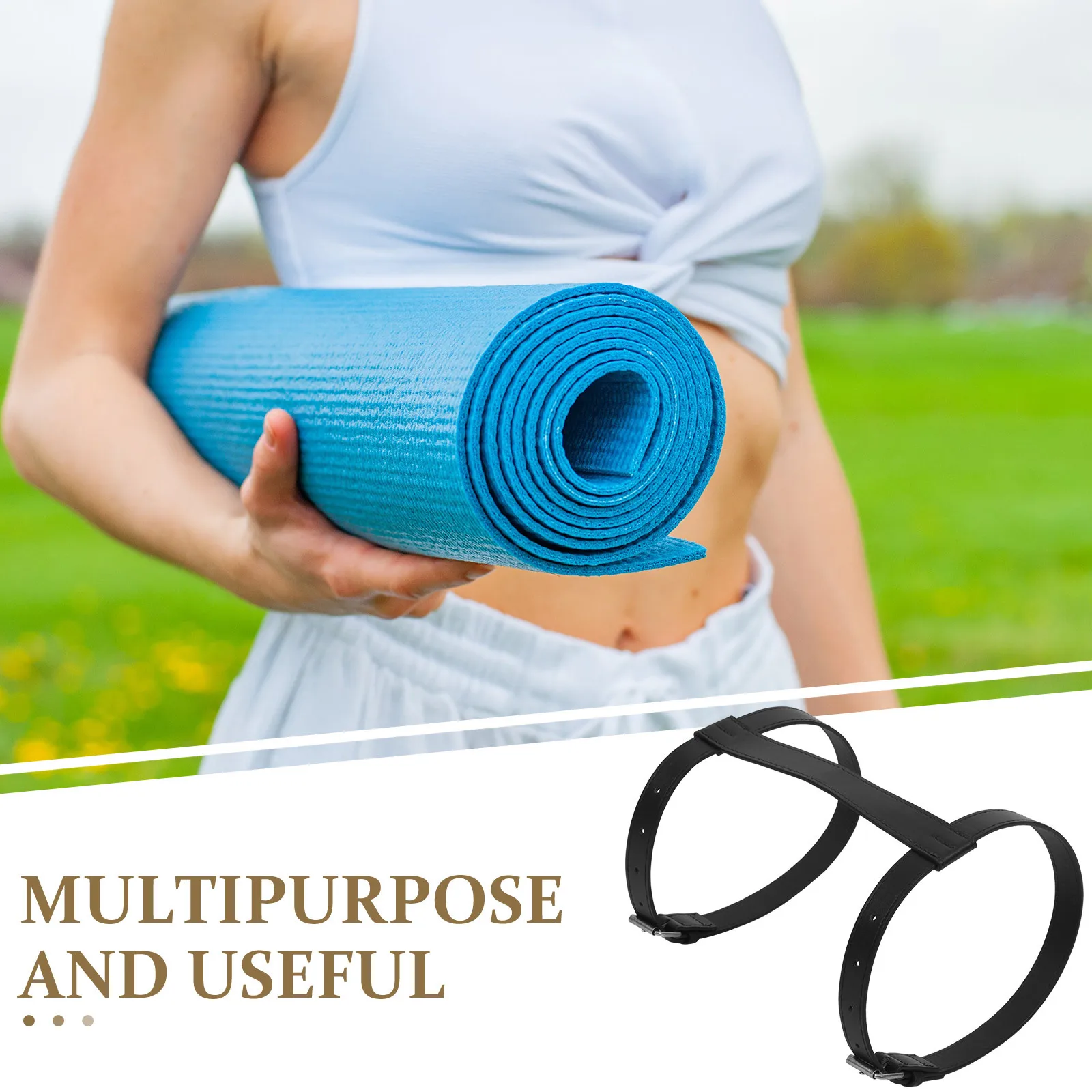 Outdoor Blanket Strap Pu Portable Camping Picnic Mat Carrying Strap Travel Rug Bedroll Belt For Beach Floor