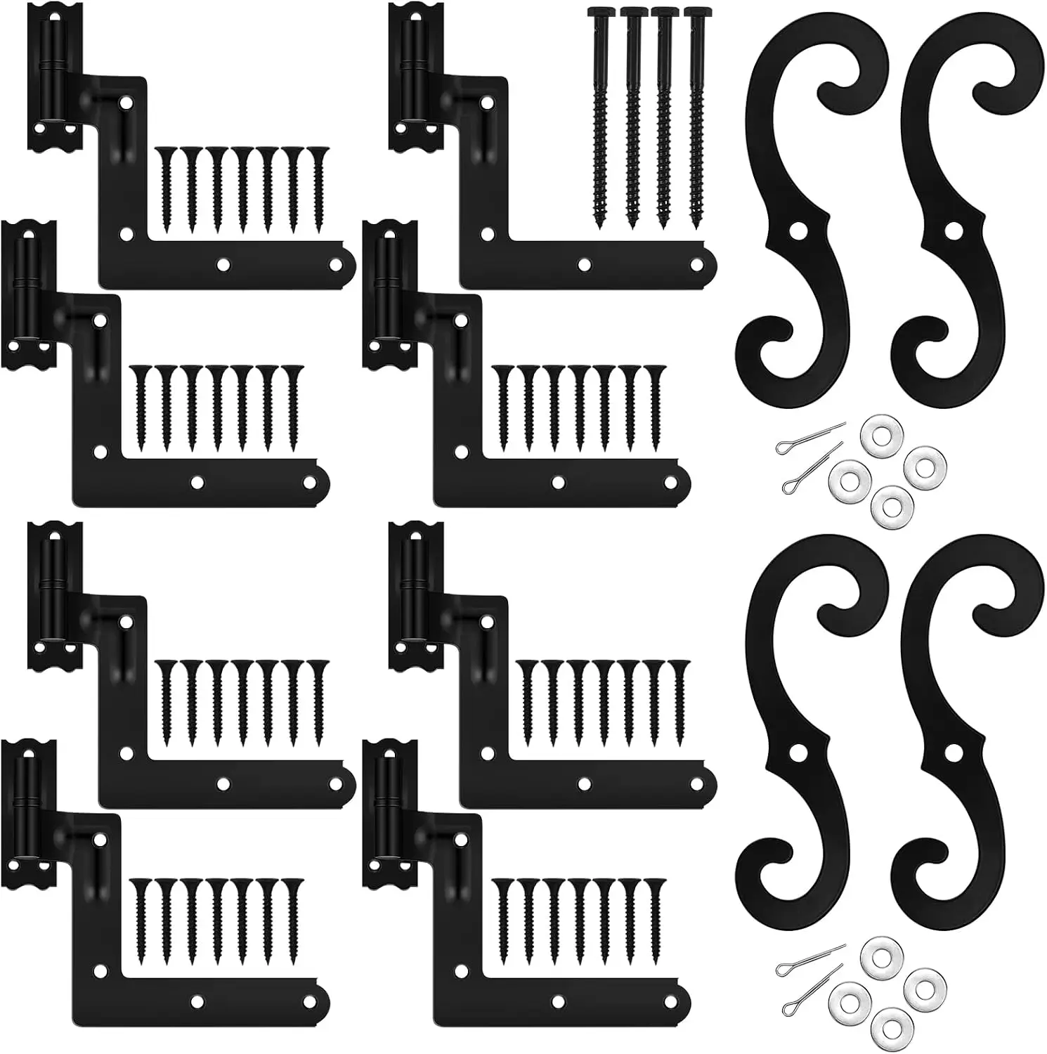 

8 Pack (4 Pair) Steel Blind Shutter Hinges 1-1/16" with S Holdback Hook for Exterior Shutters Window Kit Steel with Black Powder Coating Lift Off Pintle Reversible Hinges Heavy Duty Door