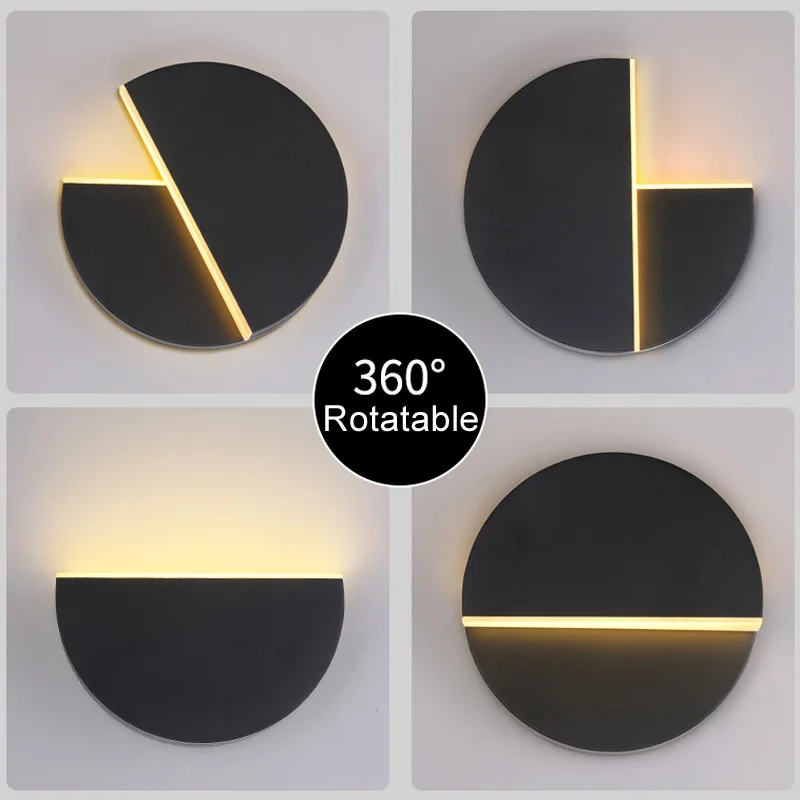 Lâmpada de parede LED ajustável para o quarto, rotação de 360 graus, luzes de cabeceira, branco e preto, lâmpadas de parede criativas