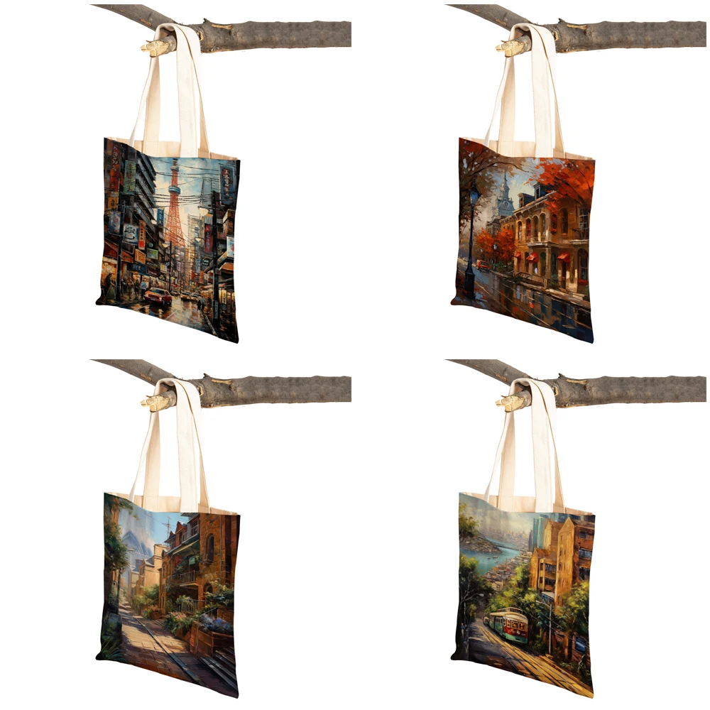 Londra Istanbul parigi francia New York Sydney borse per la spesa da donna borsa Casual in tela Art Decor Vintage Shopper Bag Lady Tote