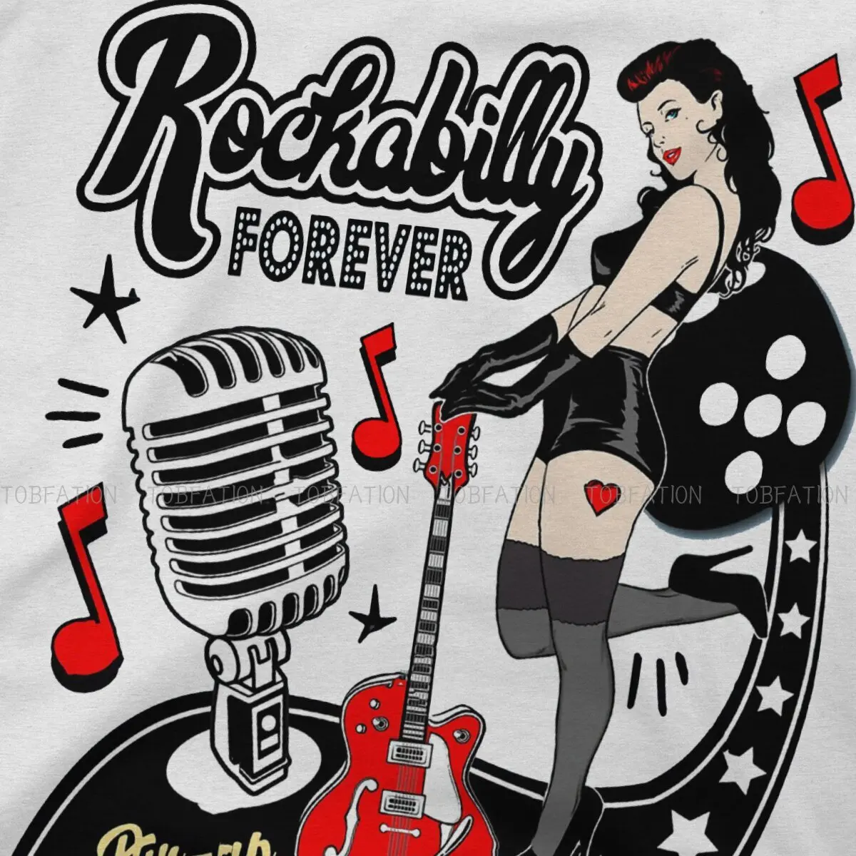 Camisetas de estilo Rockabilly para hombre, ropa hípster clásica de Rock and Roll, con cuello redondo, con dados de guitarra para chica