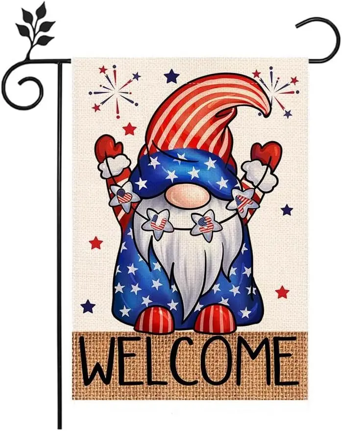 July 4th Patriotic Dwarf Garden Flag 12x18 inches double-sided American Dwarf Love Small Courtyard Flag Independence Day Mem yyi