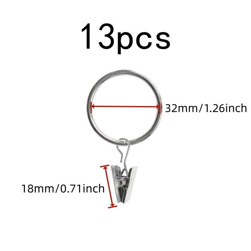Sturdy Metal Ring 32mm Curtain Clip Rings, 13 pcs, Bedroom Window Curtains, Strong Clip Grip for Bathroom Shower Panels view 2