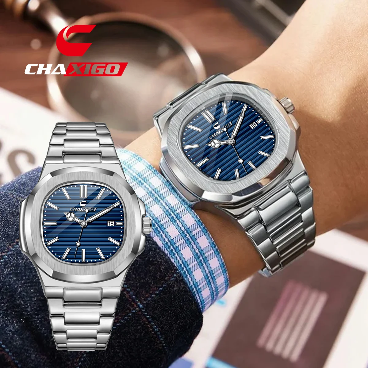 

CHAXIGO Men's Fashion Stainless Steel Watch for Office and Sports 30-meter Water Resistance, Luminous Dial, Alloy Case