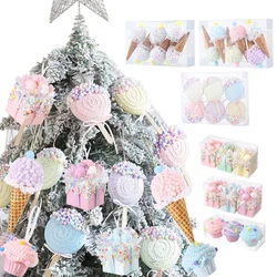 1Set Christmas Ornaments Cone Lollipop Macaroon Ice Cream Xmas Tree Balls Hanging Pendant New Year Gift Navidad Home Party Decor