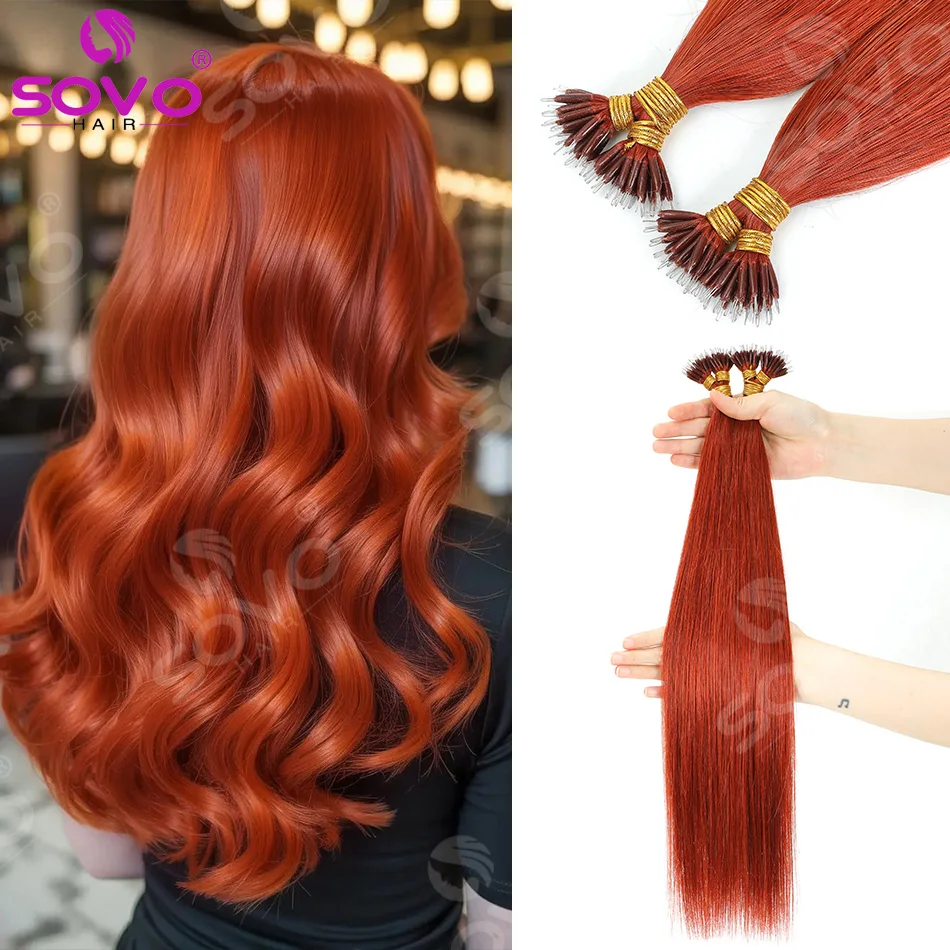 Nano Ring Human Hair Extensions Remy Straight Micro Beads RingColor 350 14-26 Inch 50-100g Add Volume Highlight DIY for Women