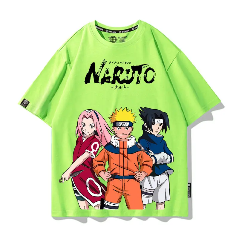 Anime Green Cartoon Children's T-shirt Naruto Cartoon Co Branded Printing Parent-child Outfit Cotton Fashion Short Sleeve