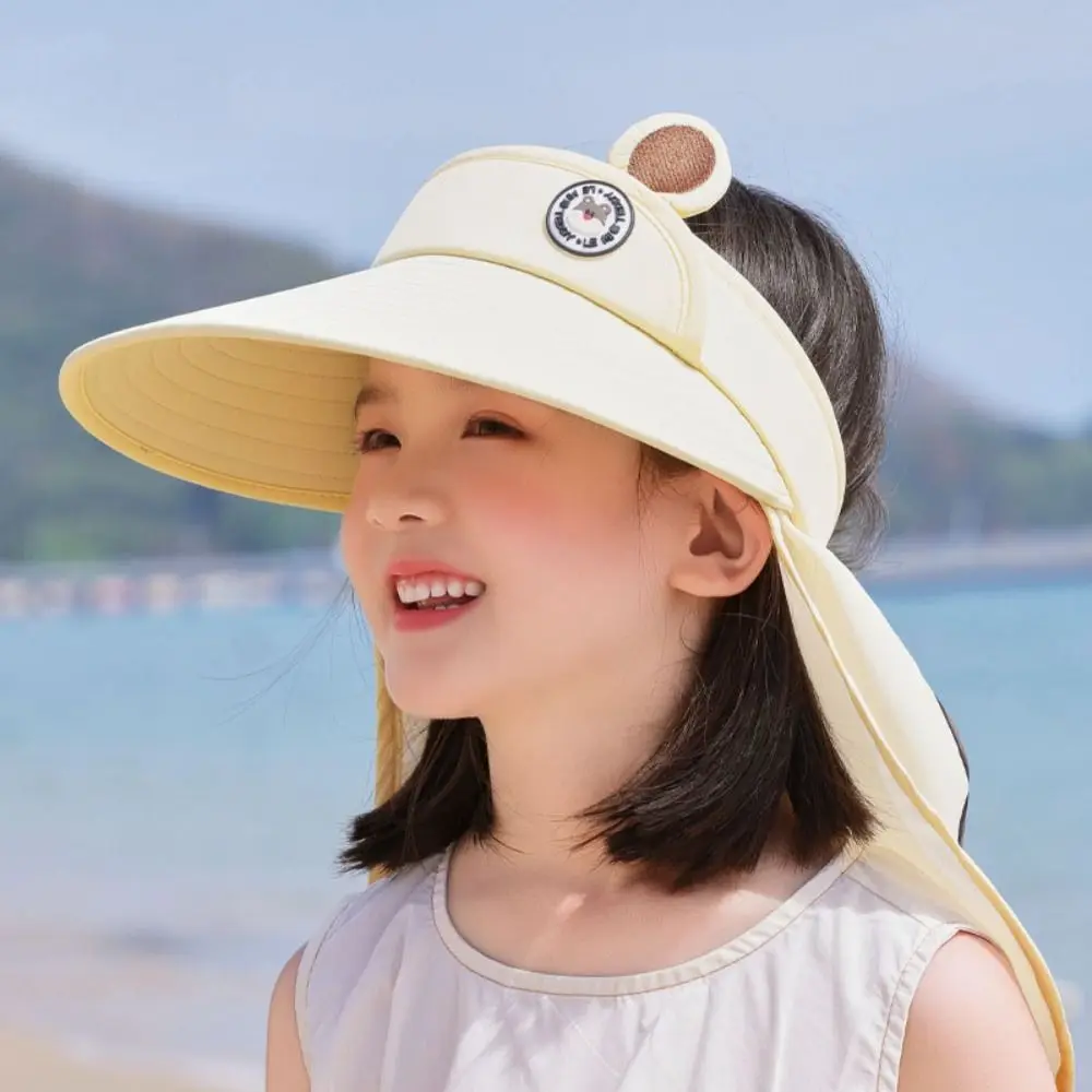 

Casual Breathable Cartoon Empty Top Hat Quick Dry Sunscreen Kids Shawl Sun Hat Removable Wide Brim Baby Sun Protection Hat Boys