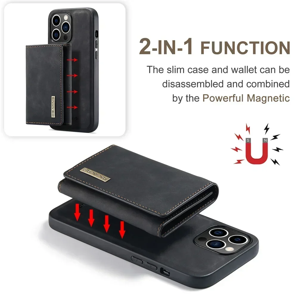 DG.Ming Retro Flip Leather Case For iPhone 17 16 15 14 13 12 11Pro Max XS Max 17e Wallet Magnetic Cover Coque Hoesje Detachable