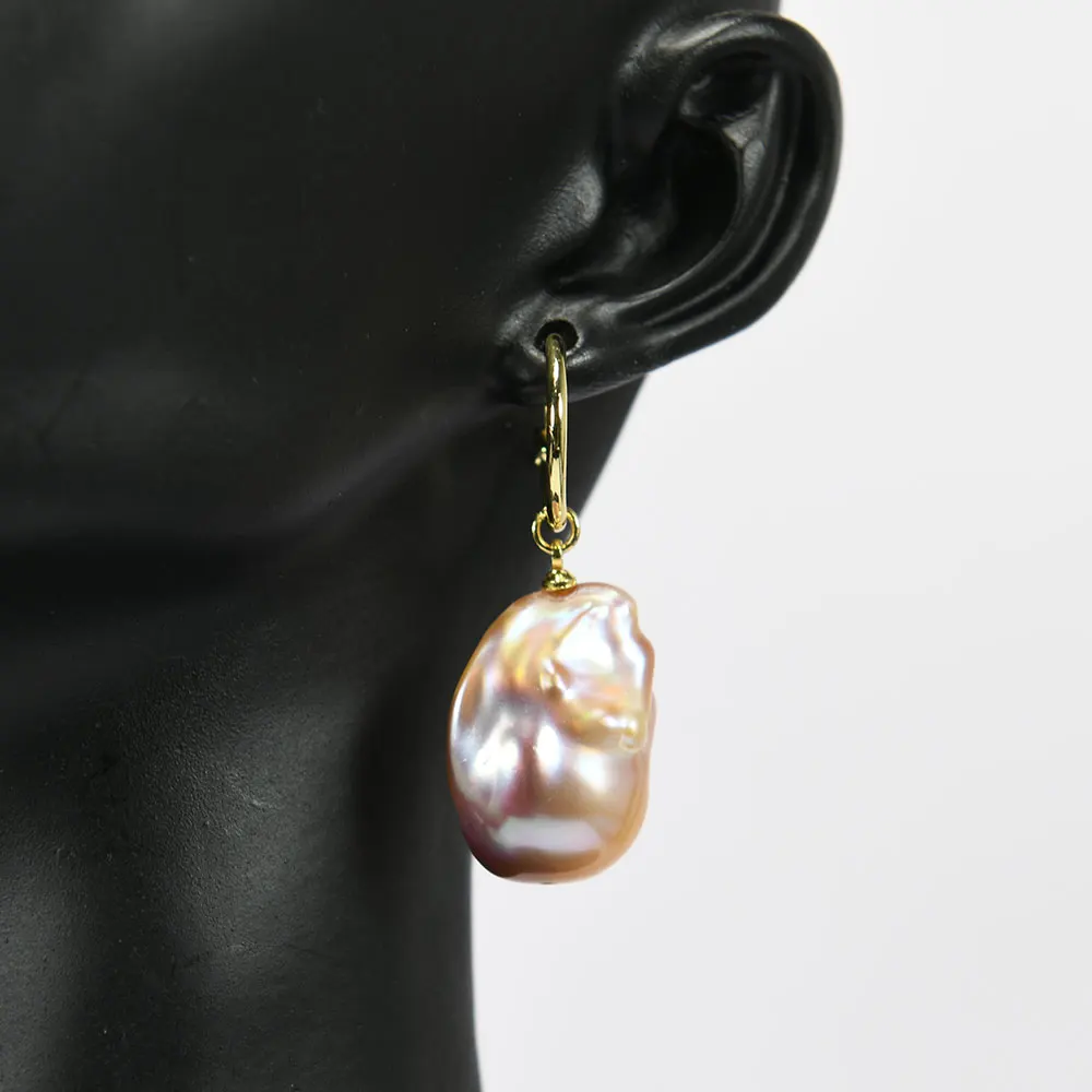 GG Natural Pink Purple Keshi Pearl Dangle Earrings 18K Gold Plated Circle Handmade Drop Earrings Lady Jewelry Gift