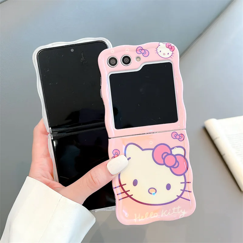 Miniso Hello Kitty Phone Case for Samsung Z Flip3 Flip4 Flip5 Cartoon Soft TPU Folding Anti-drop Protective Mobile Phone Cover