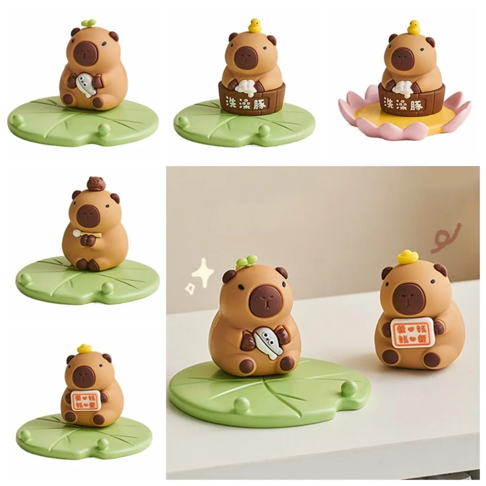 Phone Holder Resin Capybara Ornament Lotus Flower Cartoon Capybara Model Toy Cute Desk Decor Animal Figurines Phone Accessories