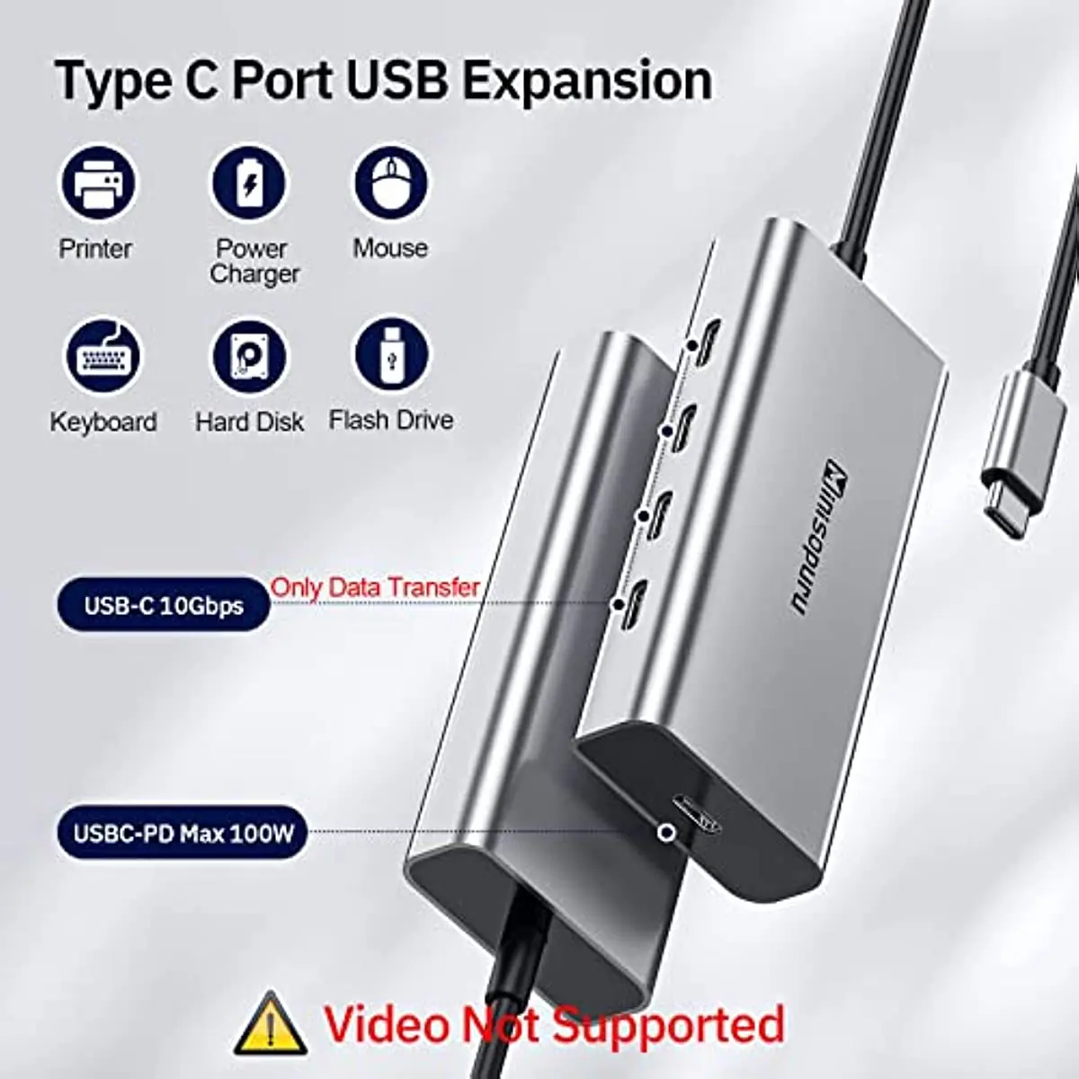 Minisopuru HUB USB C Hub 10Gbps Hub USB Type C to USB 3.2 PD 100W Adapter for Macbook Pro iMac PC Accessories USB Hub