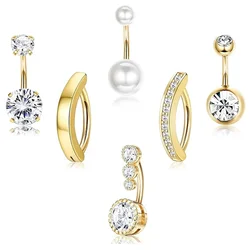 Stainless Steel Zircon Belly Button Piercing Surgical Stainless Steel Pearl Belly Button Ring for Women Sexy Navel Jewelry