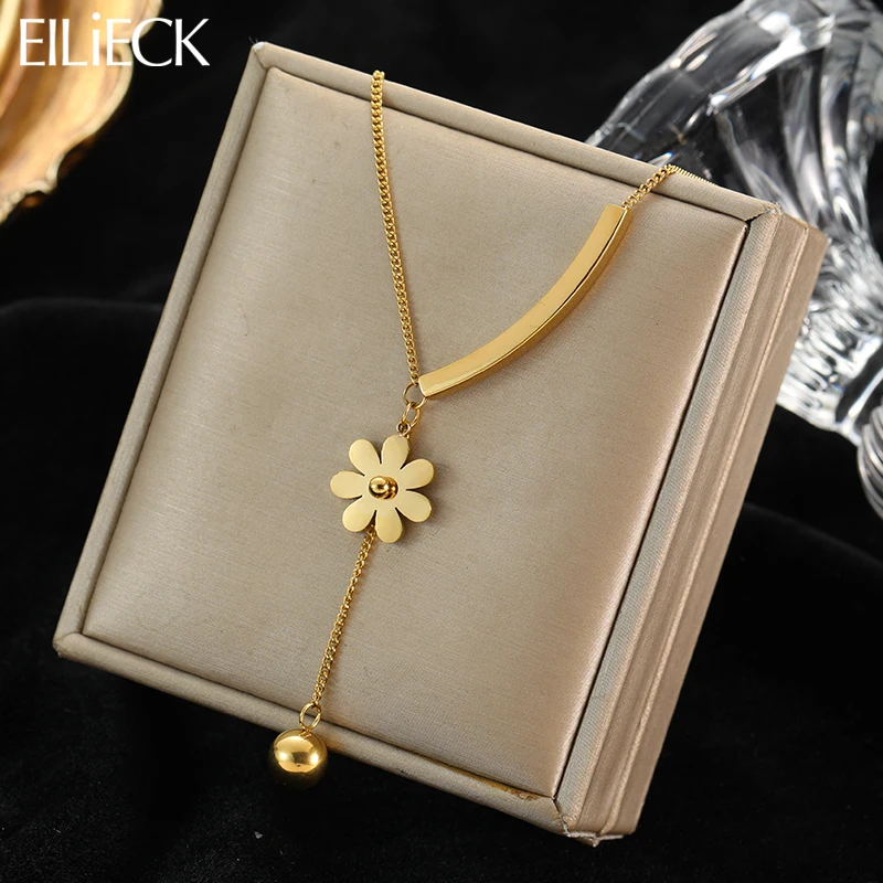 Eilieck 316l Edelstahl Metallkugel Blume Quaste Halskette Modeschmuck für Frauen wasserdichte Schlüsselbein hängende Ketten