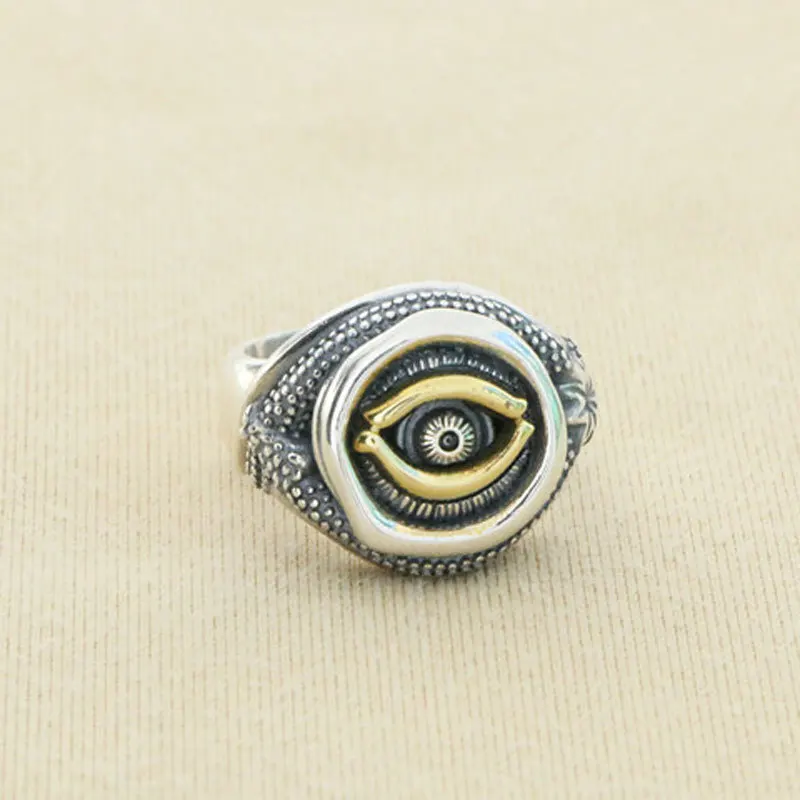 S925 Sterling Silver Omni Sleep Ring Creative Eye Ring God's Eye Open Ring Trendy Personality Cool Men