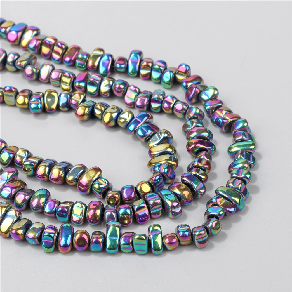 Irregular Natural Hematite Stone Chips Beads 5-10mm Electroplated Hematite Gravel Beads for Jewelry Making DIY Bracelet 15