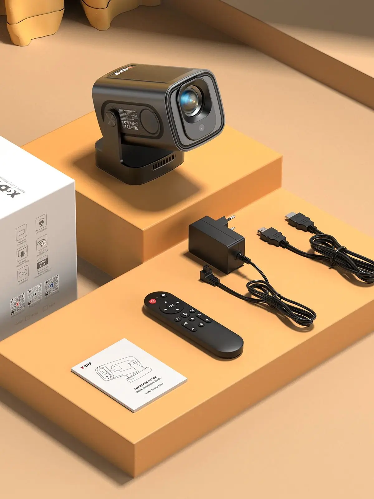 XGODY projecteur 4K 350ANSI haut-parleur à courte portée Base Android Bluetooth WiFi natif 1080P mise au point automatique Home cinéma