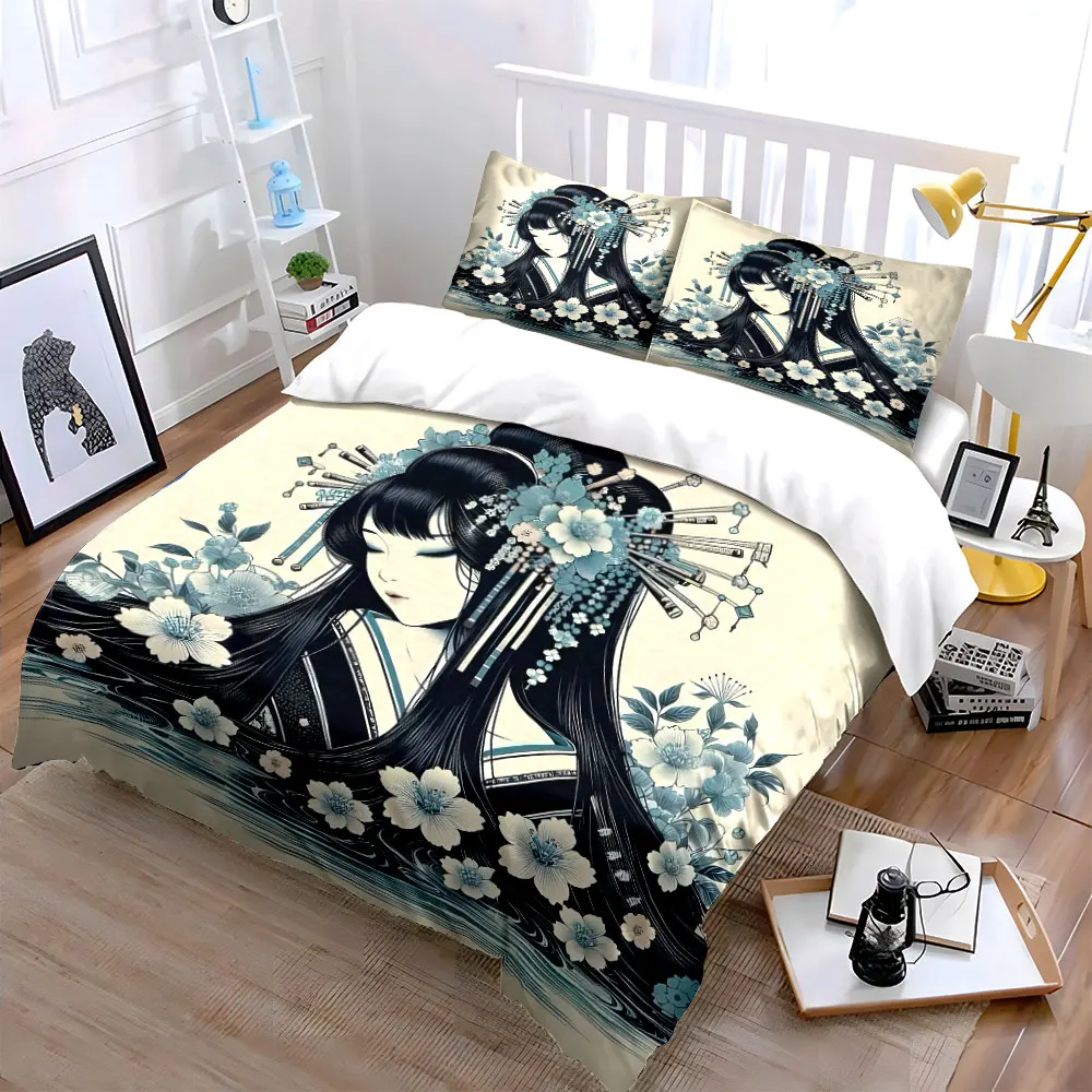 Elegant Hair Bun with Floral Ornaments Print Soft Comfortable Duvet Cover Bedding Set Included 1*Duvet Cover 2*Pillowcases