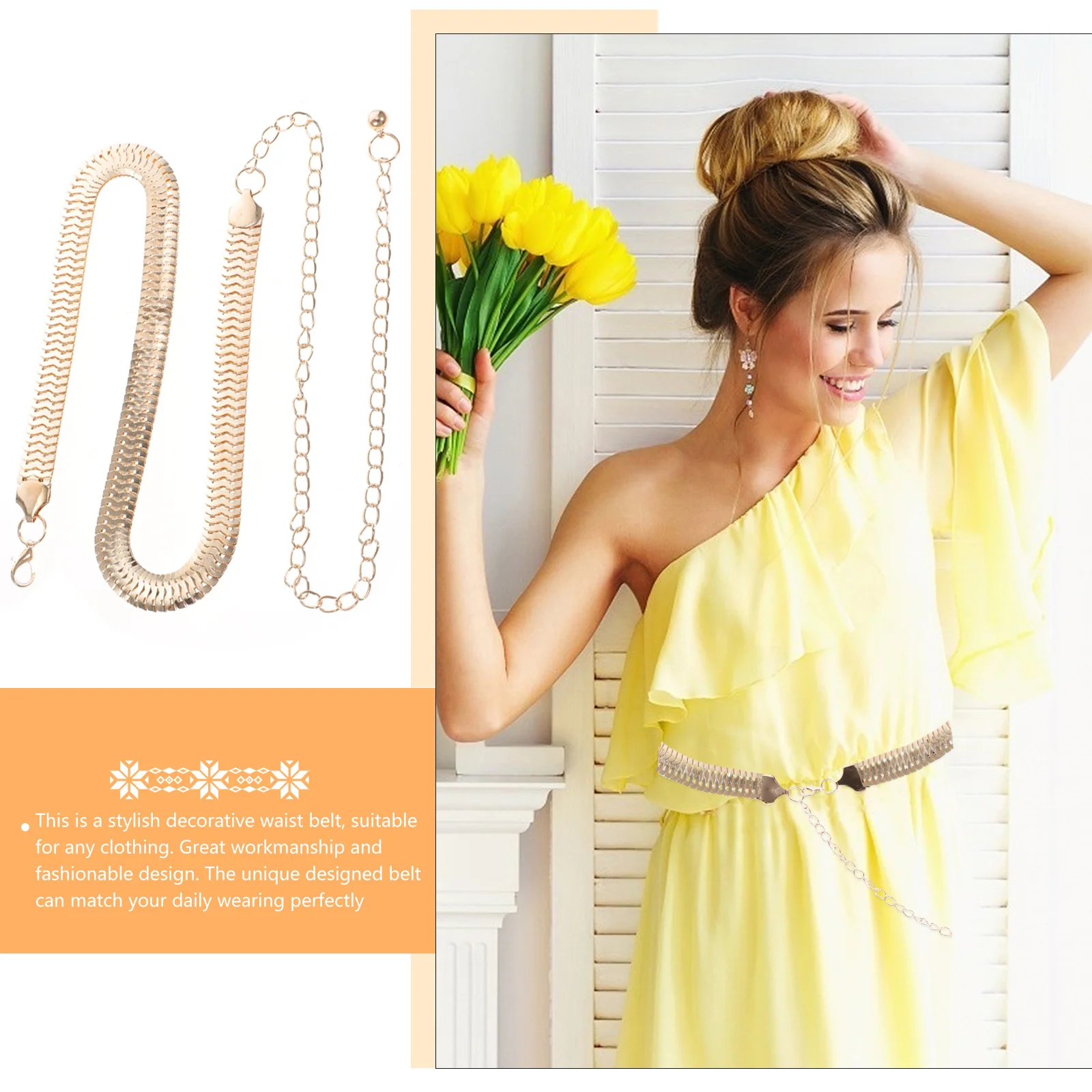 

2Pcs Fashion Metal Adjustable Waist Belts Decorative Dress Waist Belts Stylish Women Clothes Belt Accessory Clothes Belt