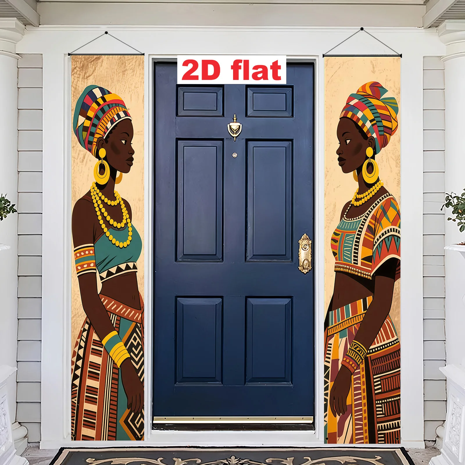 1 Paar, 2D flache, dekorative Türkupletts im afrikanischen Kulturstil, afrikanische Figuren im traditionellen Kostüm-Design. – Detail 3