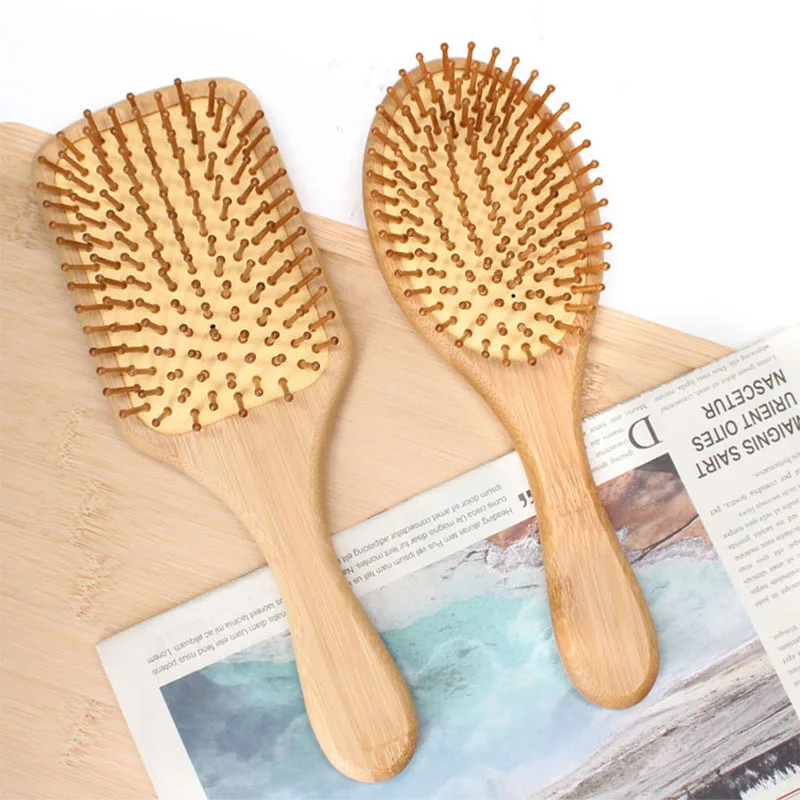 Eco Bamboo Hair Brush Nature Wooden Anti-Static Detangle Brush Hair Scalp Massage Comb Air Cushion Styling Tools for Women Men