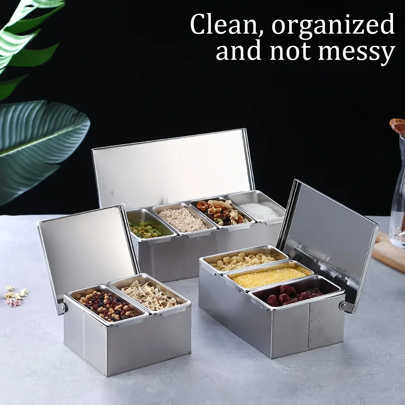 Stainless Steel Spice Dispenser, 1 Count 3/6 Compartment Spice Box with Lid, Kitchen Seasoning Box, Household Kitchen Essential