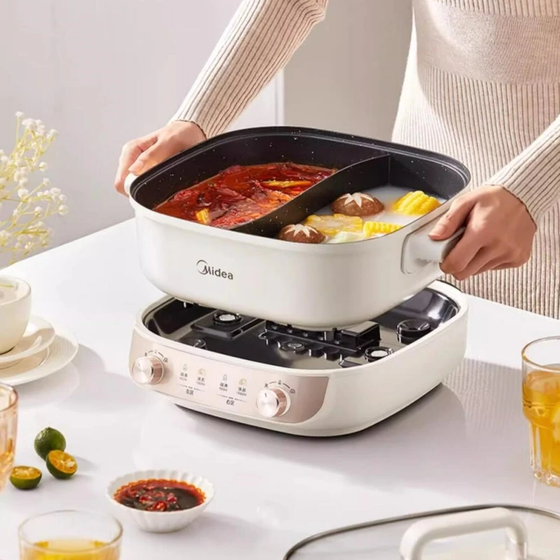 Midea 220V Split Double Flavour Electric Hotpot 5.5L Multifunctional Split Electric Cooker Sautéing Electric Frying Pan