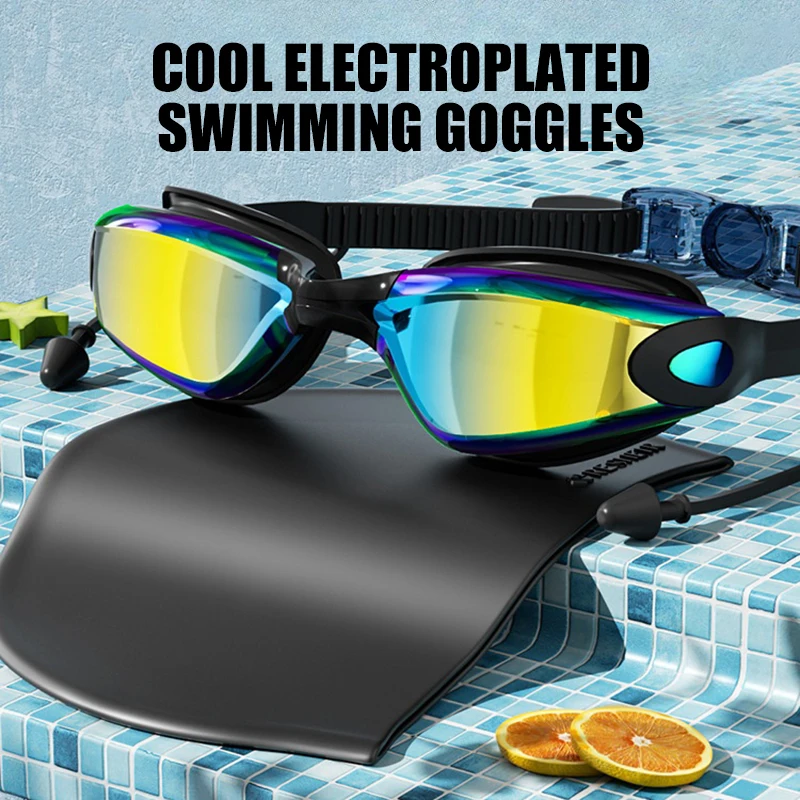 Schwimmbrille HD Anti-Fog UV Silikon Verstellbare Brille Erwachsenenbrille Schwimmen Ohrstöpsel Professionelle wasserdichte Glasse 18 cm