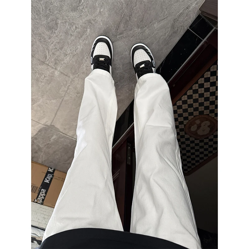 

White Straight Leg Jeans Men's American Loose Drapey Pants Cleanfit Boys' Wide Leg Micro Flared Pants Youth Summer Jeans