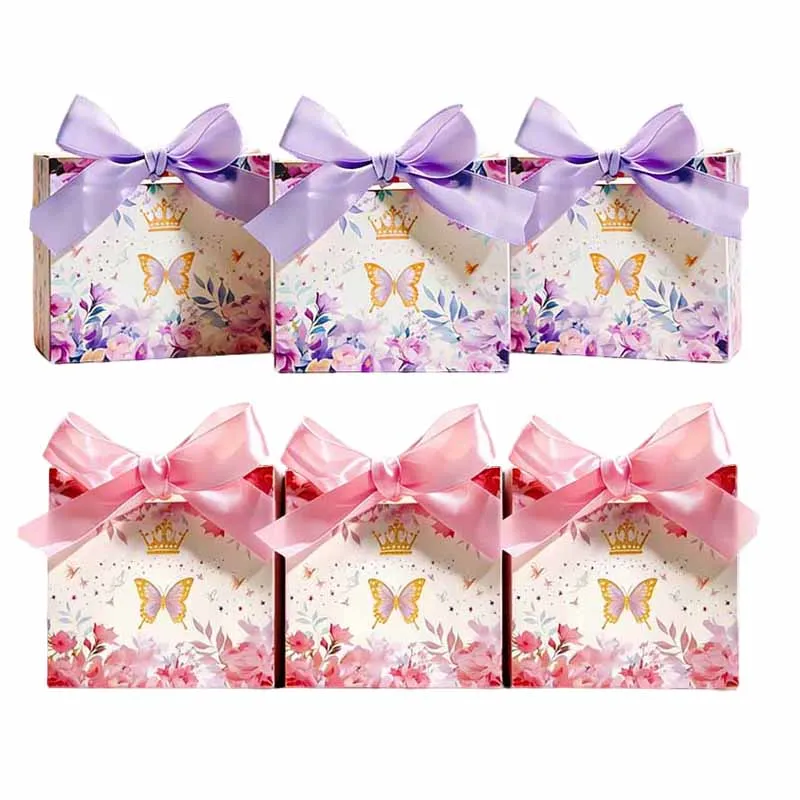 10/20Pcs Butterfly Design Paper Gift Packaging Boxes With Ribbon For Kids Birthday Baby Shower Wedding Party Favors Candy Boxes