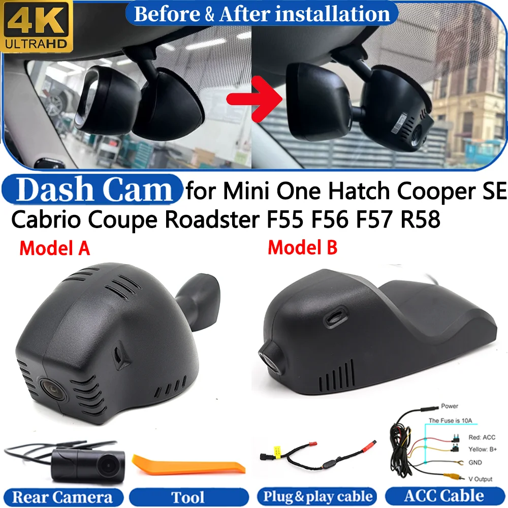 Dash Cam for Mini One Hatch Cooper SE Cabrio Coupe Roadster F55 F56 F57 R58 4K UHD DVR Dashboard Camera Video Drive Recorder