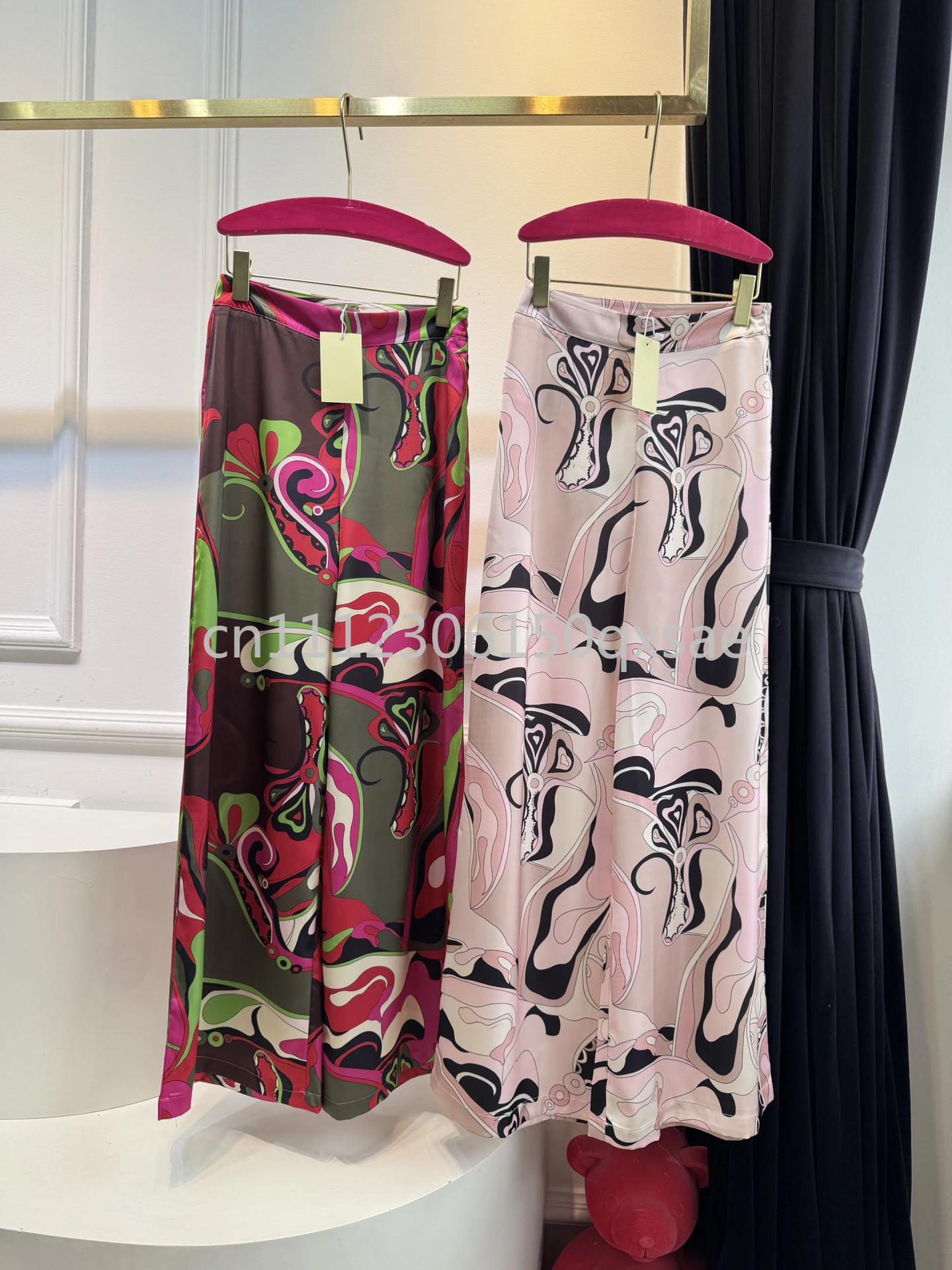 

Luxury Design Women's Silk Pants with Letter Signature Logo Designer Brand Lady Loose Pants Beachwear