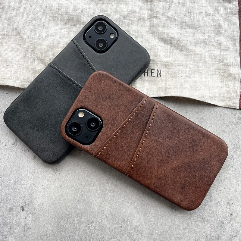 Luxury Leather Retro Case for iPhone 16 15 14 13 12 11 Pro X XR XS 7 8 Plus Slim Soft Dual Card Slot Holder Shockproof Cover