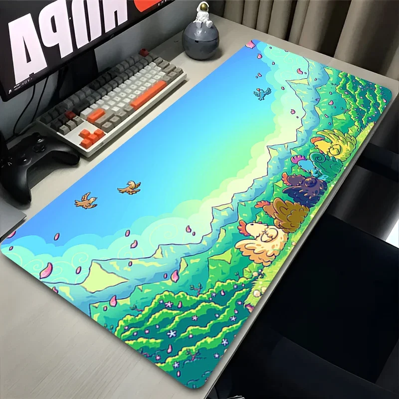 CIFBUY Stardew Valley Desk Mat, Starry Night Farm Landscape Mouse Pad, Soft Extended Mat for Game Lovers