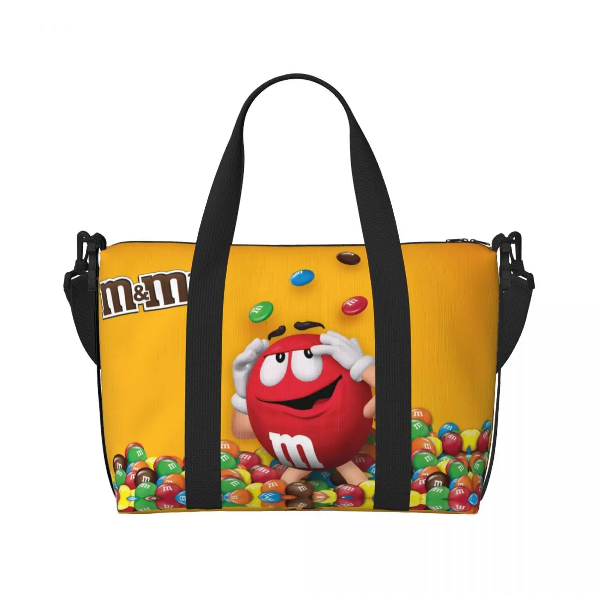 Custom Large Funny MM Emoticons Tote Bag for Women Candy Chocolate Shopper Shoulder Beach Gym Travel Bag