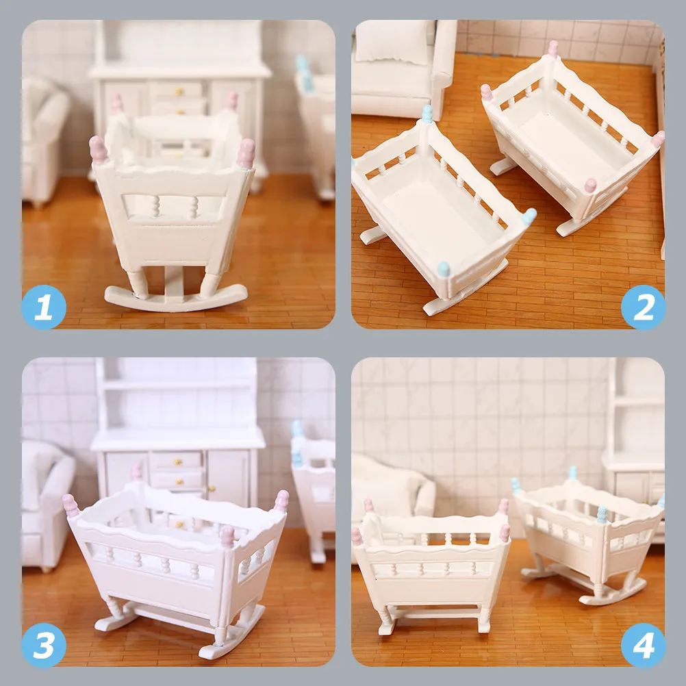 

Mini House Cradle Exquisite Wood Material Safe for Kids Mini Dollhouse Decoration Parent Child Game Miniature Cradle Dollhouse