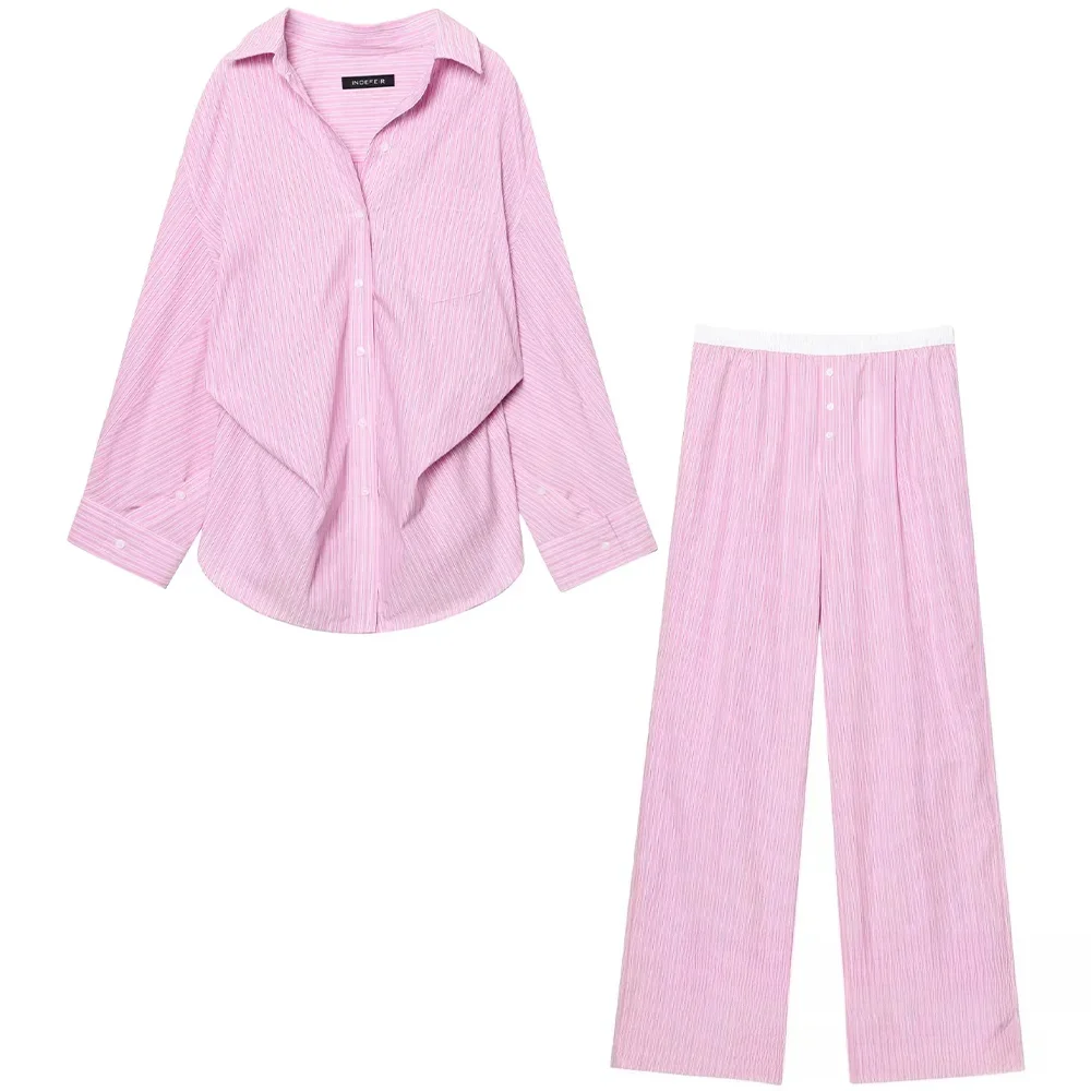 

KONDALA милый розовый, синий полосатый женский костюм с лацканами и пуговицами, рубашка оверсайз или длинные брюки, весна-лето 2024, повседневный праздничный Mujer Se