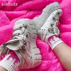 Punk Rock Thick Bottom Sneakers Platform Gothic Dark Style Y2K Round Toe Mixed Color Lace-Up Women Shoes Fashion Concise Newest