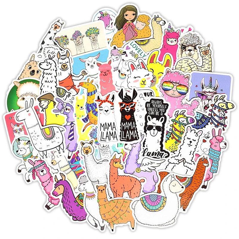 

50PCS Alpaca Laptop Sticker Cute Cartoon Camel Sheep Animal Stickers Waterproof PVC Phone Fridge Decals For Mac book Air/Pro/HP