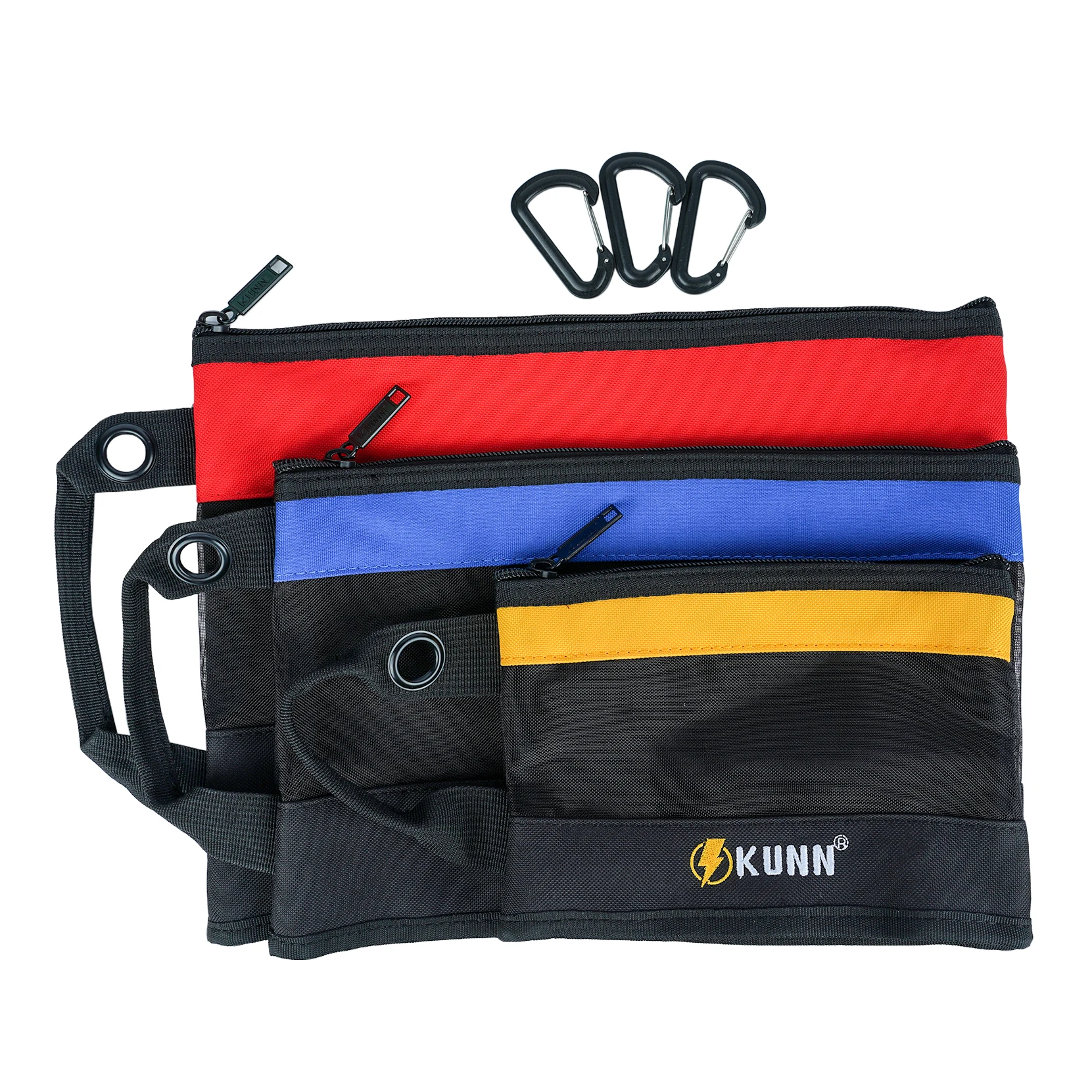 KUNN Small Tool Bag Canvas,3 Pcs Heavy Duty Zipper Tool Pouch Multi-Use Tools Organizer with Carabiner,3 Size