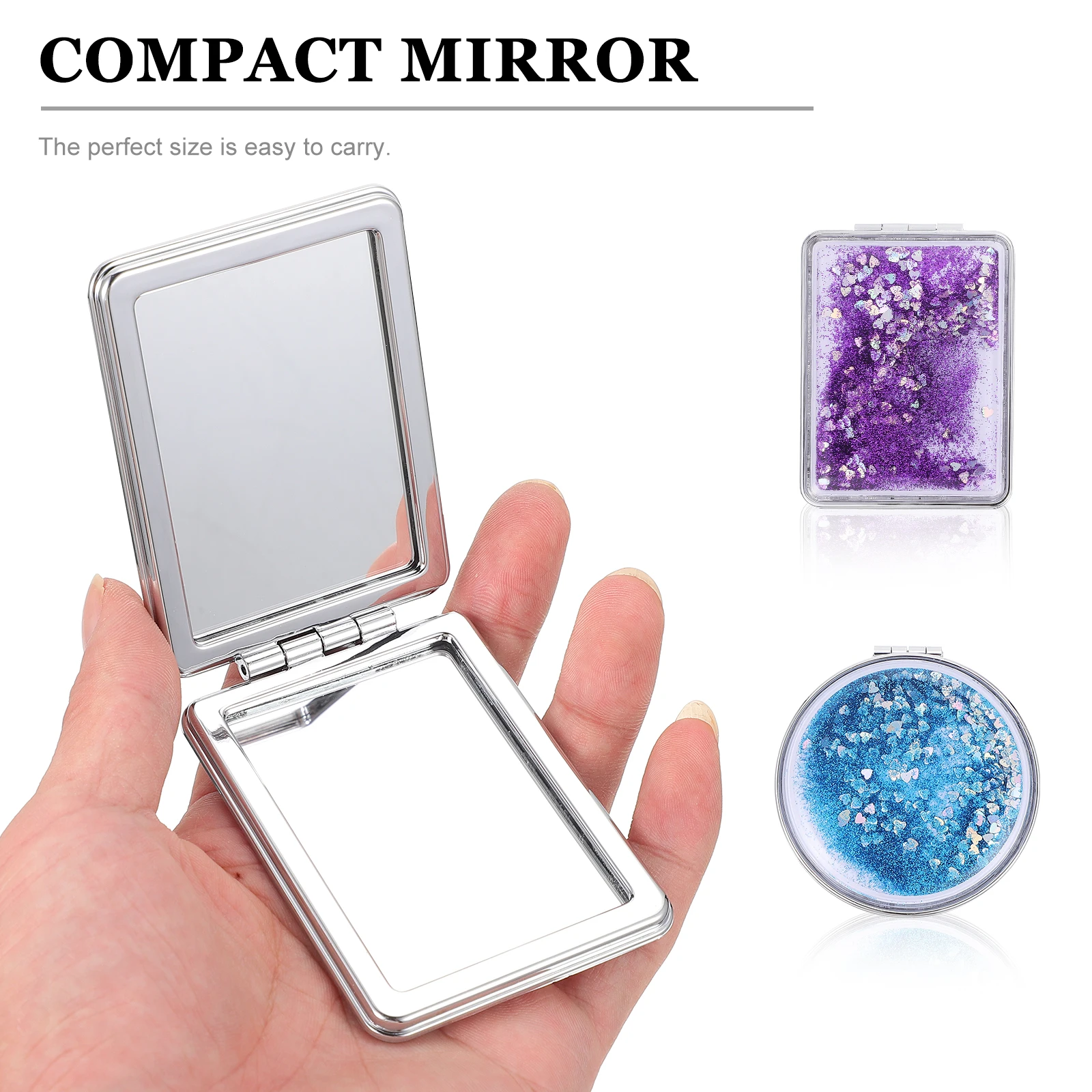 

2 Pcs Quicksand Makeup Mirror Foldable Compact Glitter Mirror for Travel Multi Angle Double Sided Mini Heart Shape