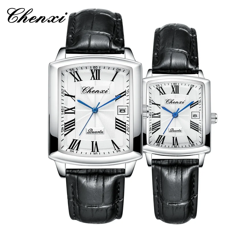 CHENXI 079A Fashion Couple Quartz Watches Casual Retro Clocks Calendar Waterproof Leather Strap Classic Men Women Wristwatch