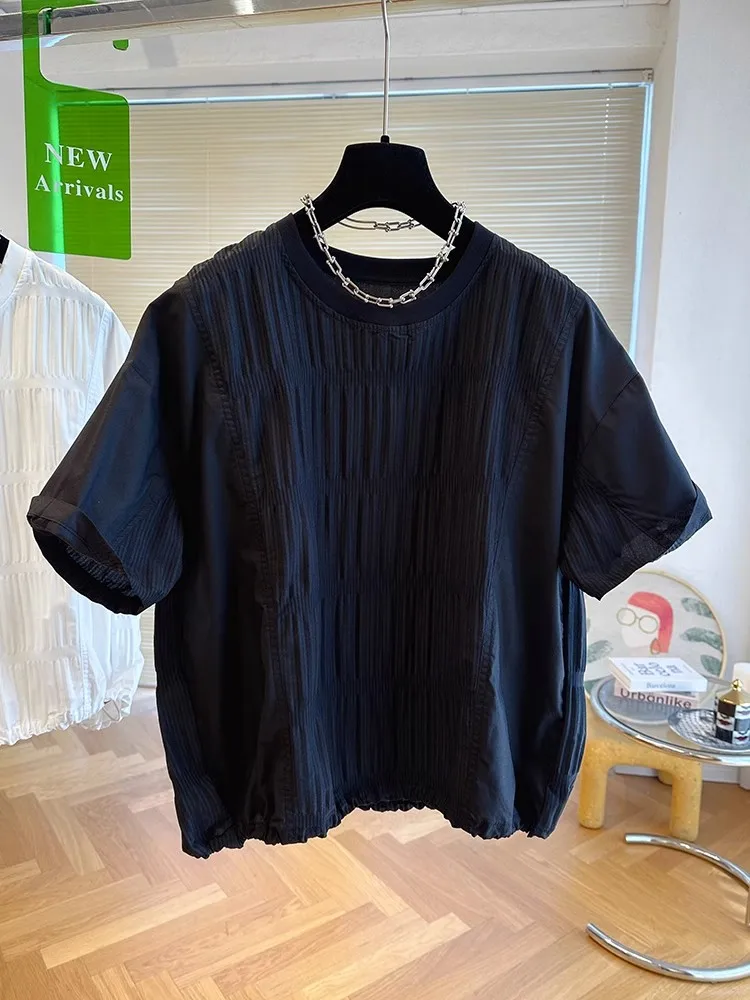 Camisetas informales holgadas de fiesta para niñas, camisetas cortas cómodas coreanas Vintage, Tops de Color sólido para mujer