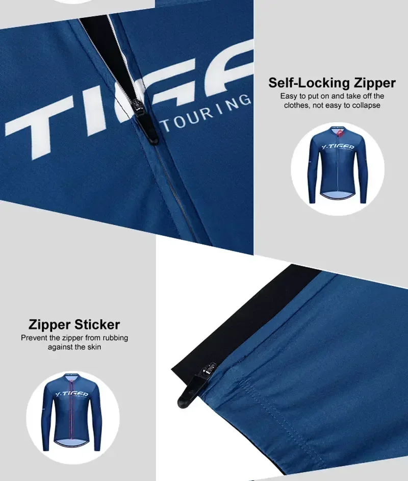 X-TIGER Herren-Radtrikot, langärmelig, durchgehender Reißverschluss, atmungsaktiv, schnelltrocknend, MTB-Rennrad-Oberteil mit Taschen, weich, leicht, elastisch – Detail 10