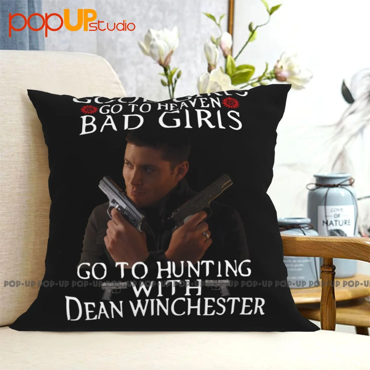 Print Supernatural Bad Girls Go To Hunting With Dean Winchester Pillowcase Throw Pillow Cover Thickened