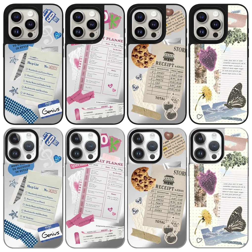 

Receipt Black Silver Border Mirror Surface Protective IPhone Case Cover for 17 16 15 14 13 12 Pro Max Case