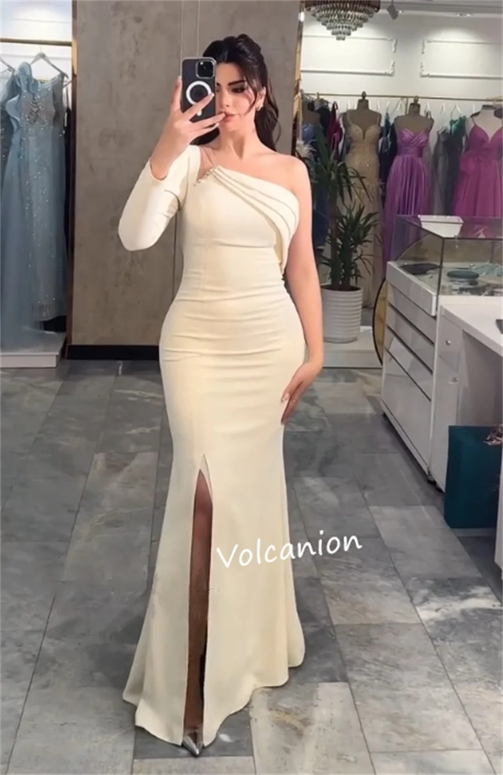 تخصيص جيرسي الطية واحدة الكتف حورية البحر فساتين متوسطة الطول مناسبة مخصصة مساء أنيقة بسيطة ذات جودة عالية