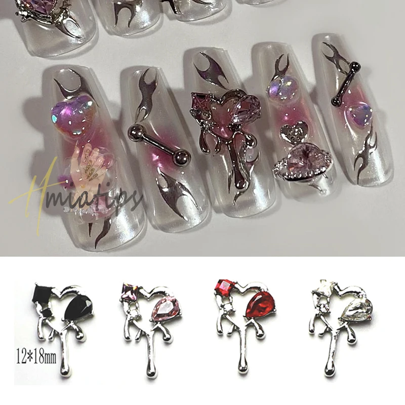 Dijes para uñas con forma de corazón, decoración de uñas con diamantes de imitación, gemas para manicura profesional, 10 piezas