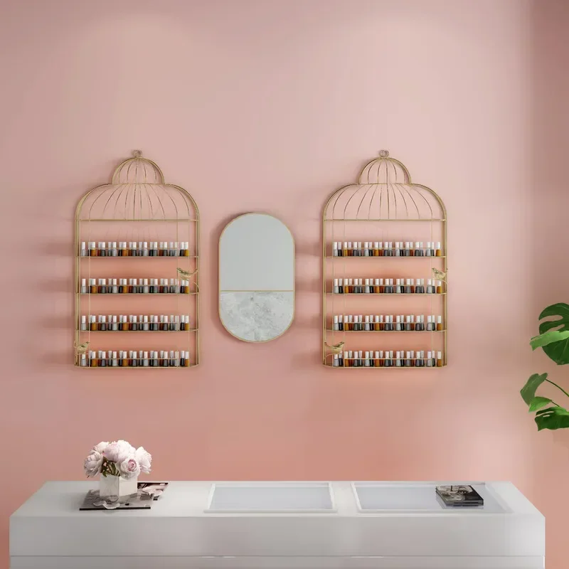 Nordic Nail Polish Rack Metal Birdcage Display Stand Multi-Layer Wall Hanging Storage for Perfume and Cosmetics Unique